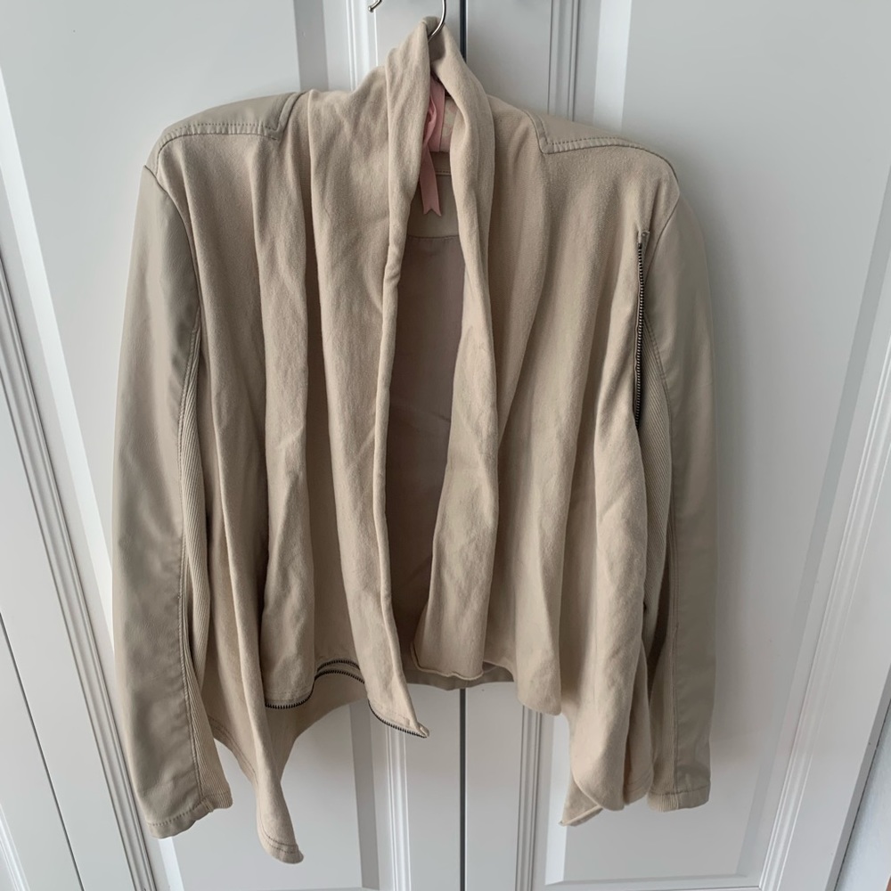 Blank NYC Mixed Media Asymmetrical Drape Moto Jacket.